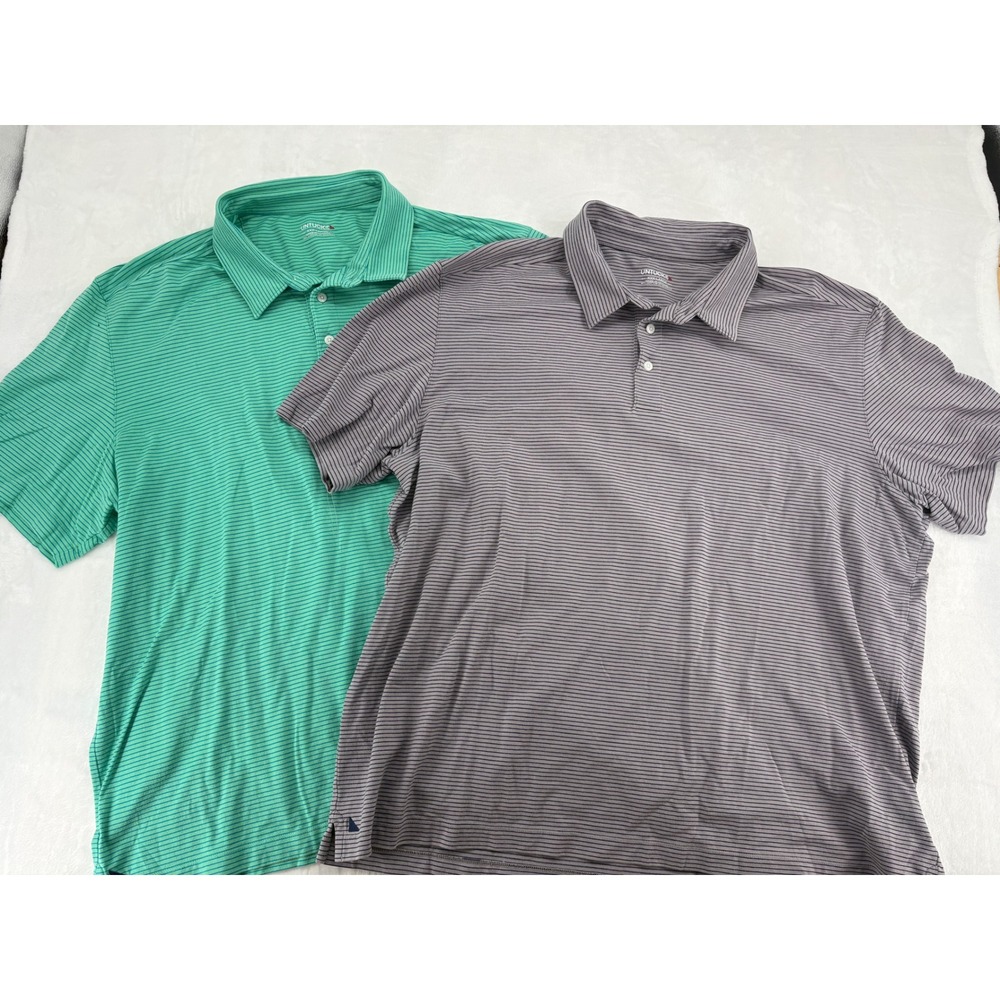 UNTUCKit Polo Shirt Mens XXXL Polo Green Gray Striped Cotton Stretch Lot of 2
